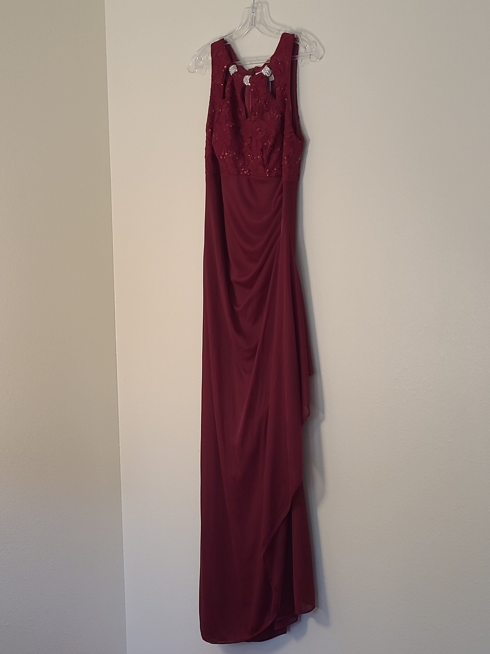 Juno Dress Collection Burgundy Lace Sequin Formal Gown Maxi Dress M Prom Wedding